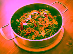 Warm salad with spicy vegetables and chicken