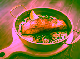 Grilled salmon steak served with chinese cabbage